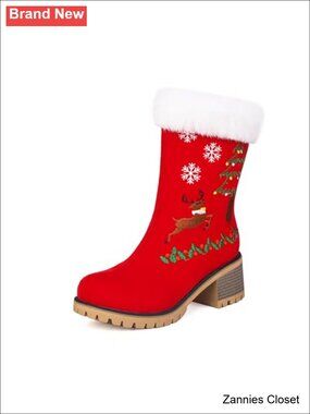 🎄 Chunk Heel Faux Suede Ankle Boots Round Toe Snow Booties Fall Winter Party